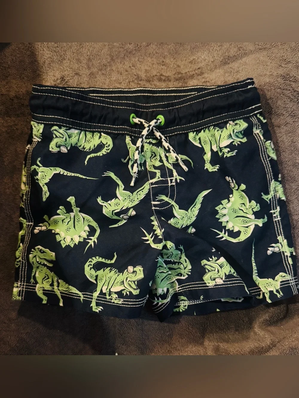 Two 18-24 month Boys Items - Blue Shorts & Navy Swim Trunks with Dinosaur Print
